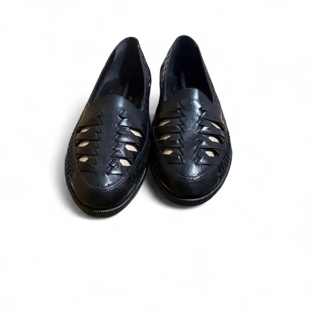 Giorgio Brutini Black Leather Woven Cut-Out Loafers